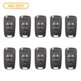 AKS KEYS Aftermarket Remote Flip Key Fob for Chevrolet 2010 2011 2012 2013 2014 2015 2016 2017 2018 3B FCC# OHT01060512 (10 Pack)