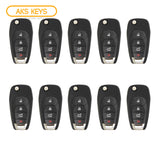 AKS KEYS Aftermarket Remote Flip Key Fob for Chevrolet Cruze 2016 2017 2018 2019 4B FCC# LXP-T004 -XL-8 (10 Pack)