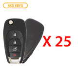 AKS KEYS Aftermarket Remote Flip Key Fob for Chevrolet Cruze 2016 2017 2018 2019 4B FCC# LXP-T004 -XL-8 (25 Pack)