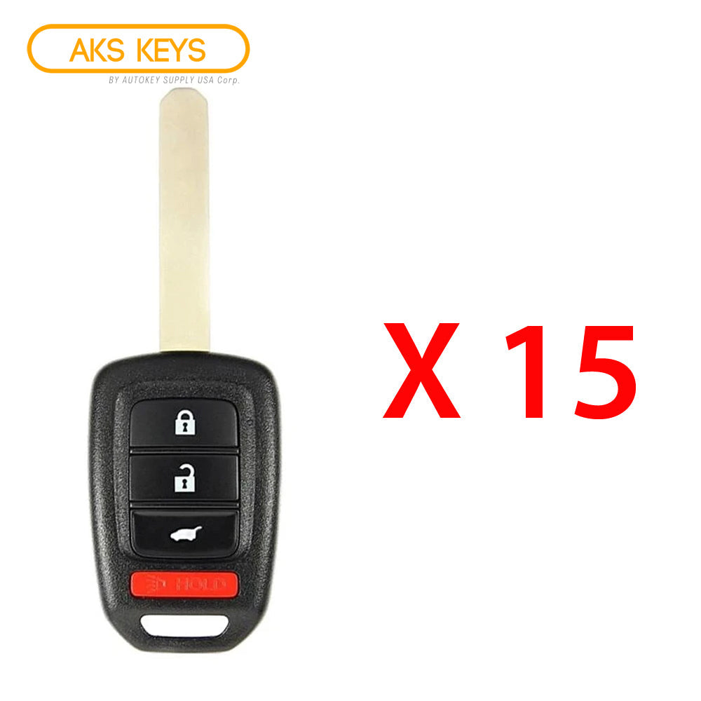 AKS Keys Aftermarket Remote Key Fob Compatible with Honda 2014 2015 2016 2017 2018 2019 2020 2021 4B FCC# MLBHLIK6-1T (15 Pack)