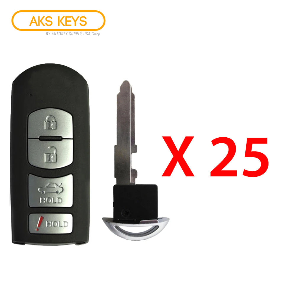 2014 - 2019 Mazda Smart Prox Key 4B FCC# WAZSKE13D01 - GJY9-67-5DY (25 Pack)