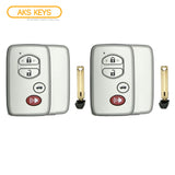 2007 - 2016 Toyota Smart Key Silver Shell 4B with FCC# HYQ14AAB/ HYQ14AEM/ HYQ14ACX (2 Pack)