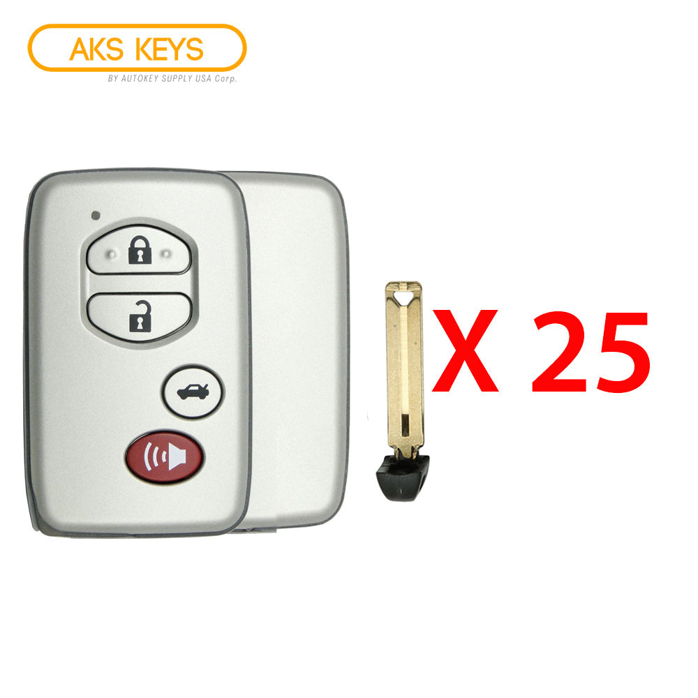 2007 - 2016 Toyota Smart Key Silver Shell 4B with FCC# HYQ14AAB/ HYQ14AEM/ HYQ14ACX (25 Pack)