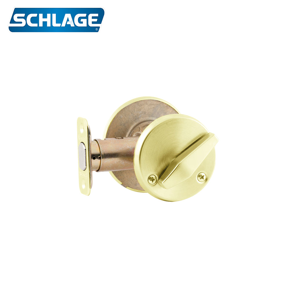 Schlage B581 Single Cylinder blank plate deadbolt - Grade 2 ANSI E01112 - Bright Brass