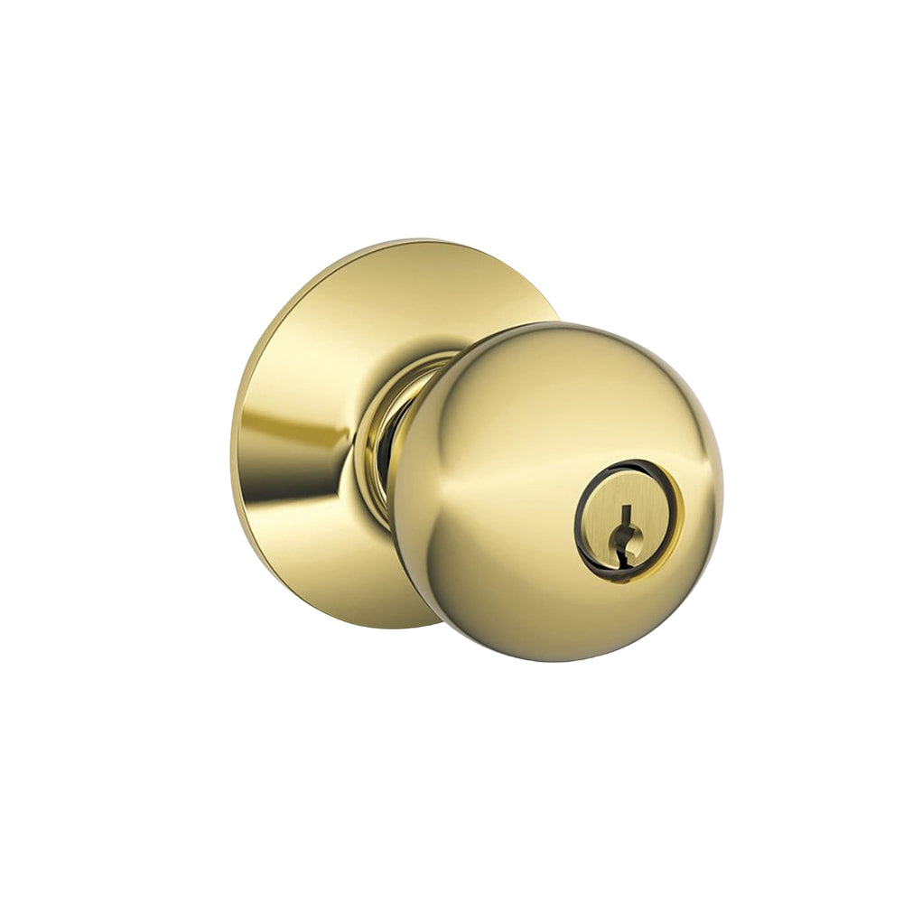 Schlage F51A Round Rose Single Cylinder Keyed Entry - Grade 2 ANSI A156.5 - Bright Brass