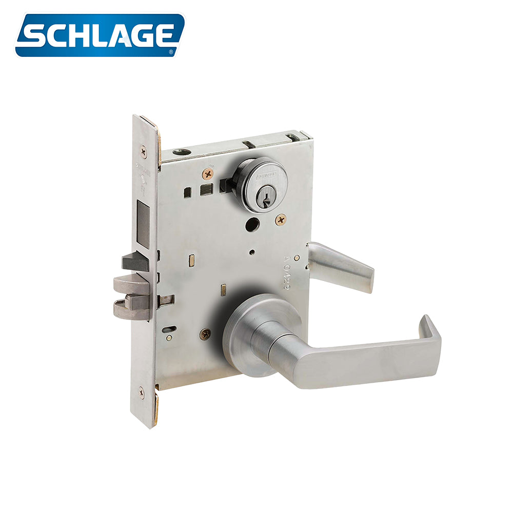 Schlage L9480P-06A Storeroom with Deadbolt Commercial Mortise Lock - L Series  with 06 Cast Lever Design - Satin Chrome