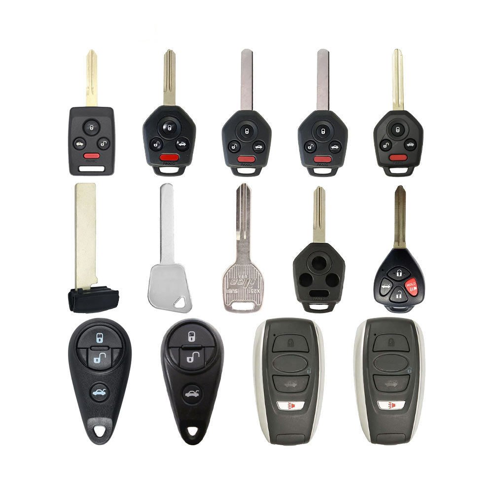 AKS KEYS Aftermarket Starter Pack with 15 Subaru Remote Keys, Shells, Key Blanks and Blades