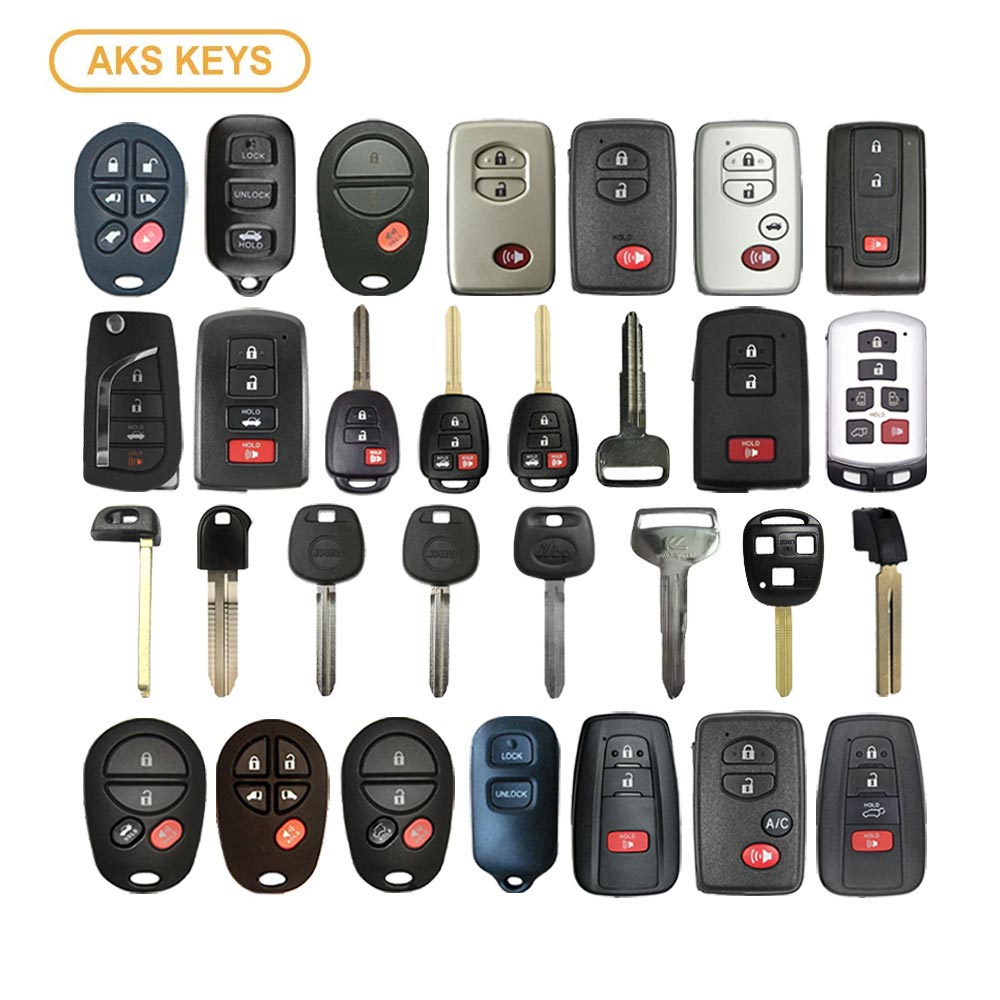 AKS KEYS Aftermarket Starter Pack with 30 Toyota Remotes, Shells, Key Blanks, Blades and Transponder Keys