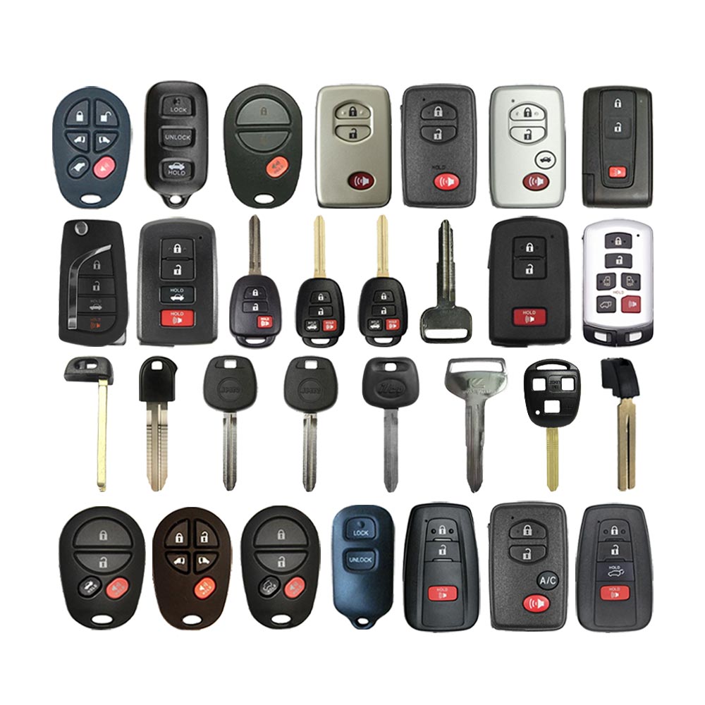 AKS KEYS Aftermarket Starter Pack with 30 Toyota Remotes, Shells, Key Blanks, Blades and Transponder Keys