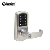 TownSteel - e-Elite 5000 Series - Electronic Push Button Lever Set - Bluetooth - 2-3/4  Backset - Rigid Lever Set - Satin Chrome - Key Override - Grade 1