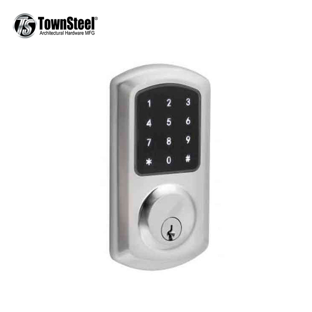 TownSteel - e-Smart 4000 - Electronic Push Button Deadbolt - Key Override - Satin Chrome - Grade 2