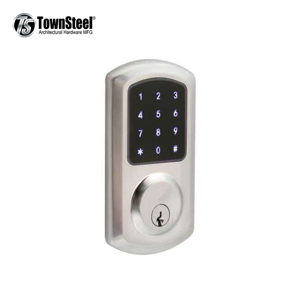 TownSteel - e-Smart 5000 - Electronic Push Button Deadbolt - Bluetooth - Key Override - Satin Chrome - Grade 2