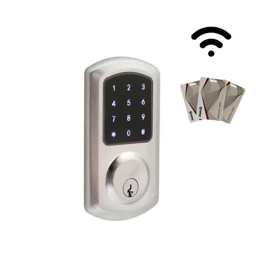 TownSteel - e-Smart 5000 - Electronic Push Button Deadbolt - WiFi - RFID - Key Override - Satin Chrome - Grade 2