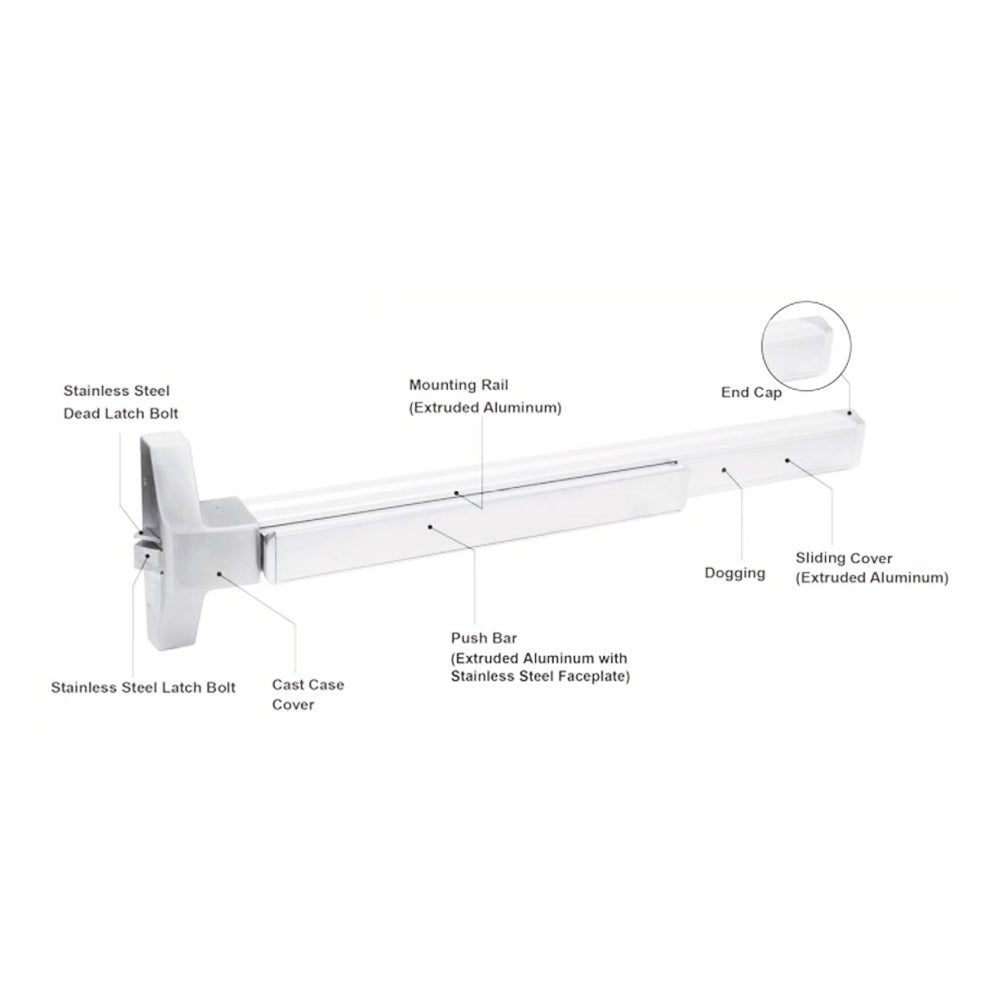 TownSteel - ED3700 - Narrow Stile Rim Exit Device - Push Bar - 36" - Satin Stainless - Grade 1 - ED3700-36-630