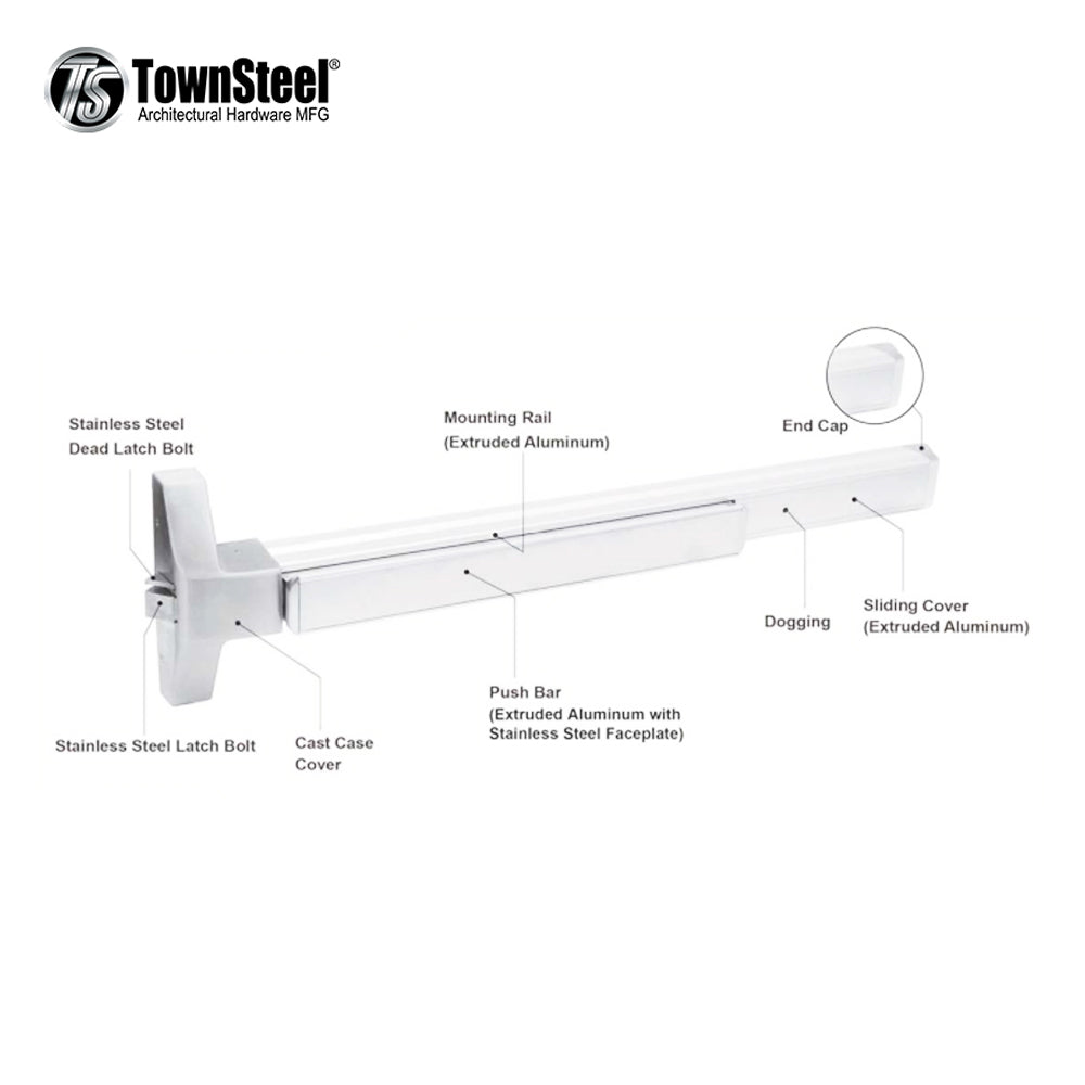 TownSteel - ED3700 - Narrow Stile Rim Exit Device - Push Bar - 36" - Satin Stainless - Grade 1 - ED3700-36-630