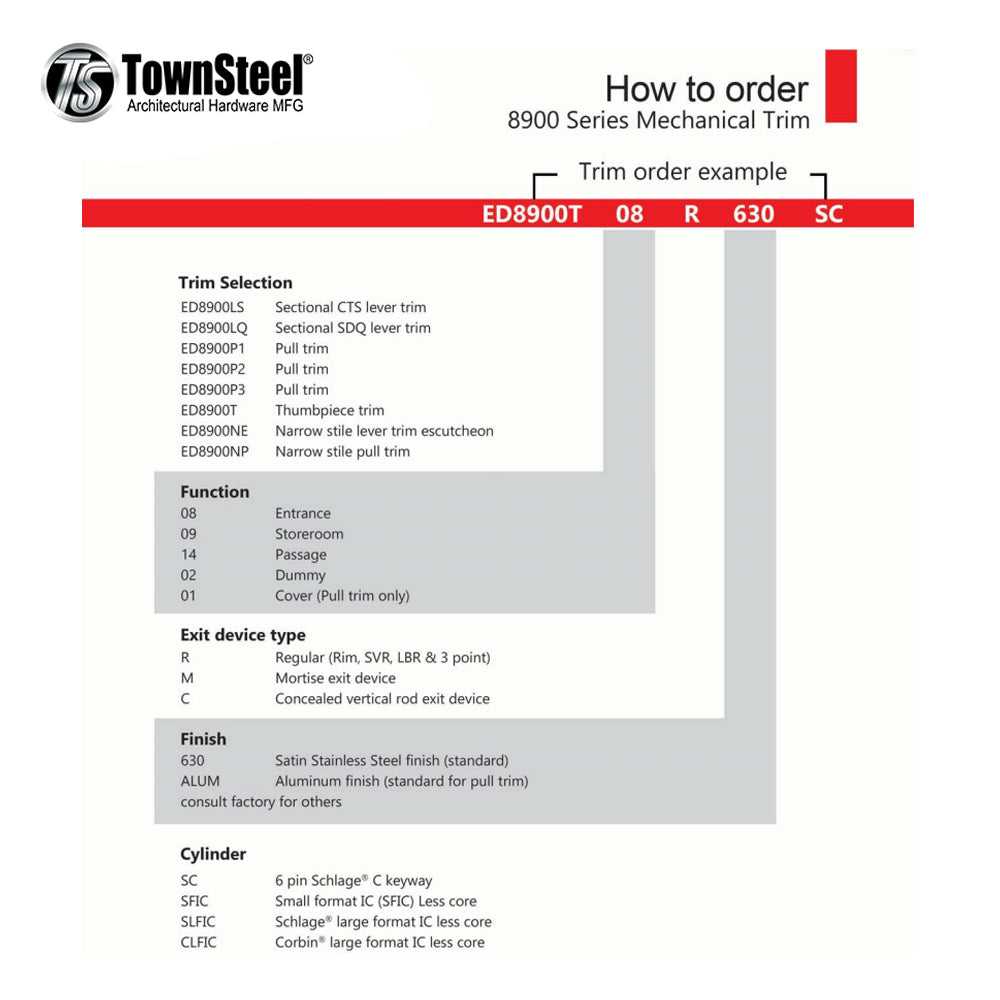 TownSteel - ED8900LS - Sectional Lever Trim Exit Devices - Storeroom Function - Satin Chrome - Grade 1 - ED8900LS-09-R-626