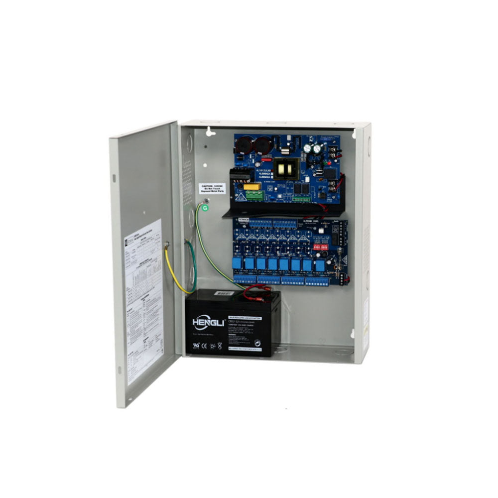 Altronix - AL1012ULACMCB - Power Supply or Access Power Controller - Input 115VAC 60Hz at 2.6A - 8 PTC Outputs - 12VDC at 10A - Grey Enclosure