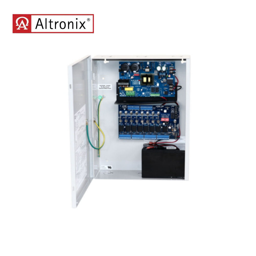 Altronix - AL1012ULACM - Power Supply or Access Power Controller - Input 115VAC 60Hz at 2.6A - 8 PTC Outputs - 12VDC at 10A - Grey Enclosure