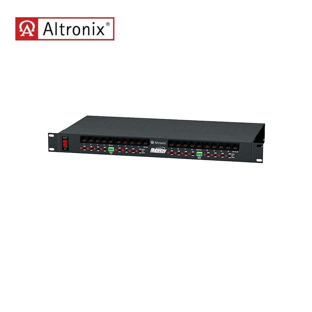 Altronix - HUBWAY16DI - Passive UTP Transceiver Hub With Integral Isolated Camera Power - 16 PTC Isolated Protected Class 2 Power-Limited Outputs