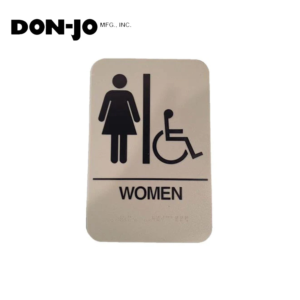 Don-Jo - HS-9050-05 - A.D.A. Sign for Women/Handicap Rectangle 6 Width and 9 Length Raised Lettering - White on Tan