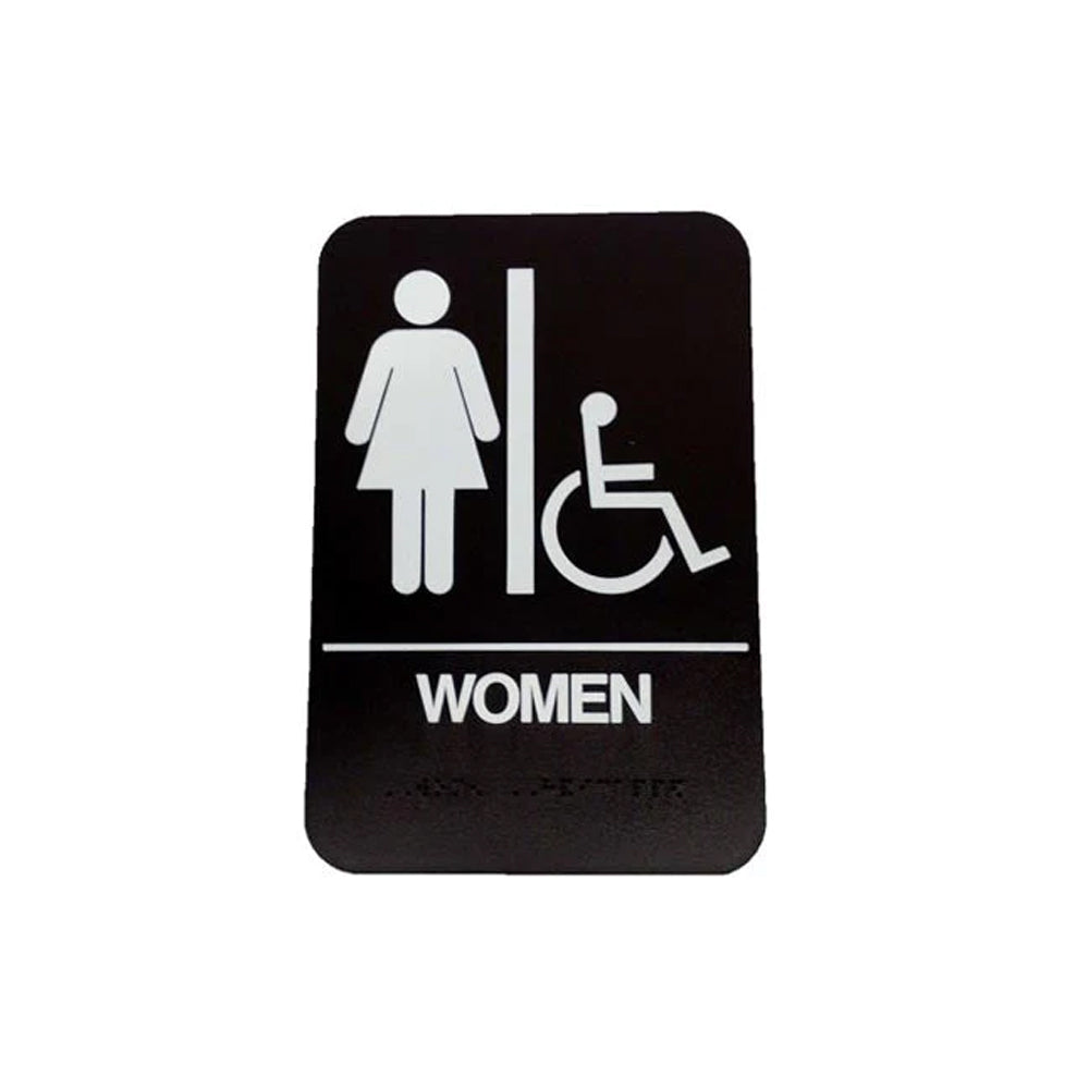 Don-Jo - HS-9060-05 - A.D.A. Sign for Women/Handicap Rectangle 6 Width and 9 Length Raised Lettering - White on Brown