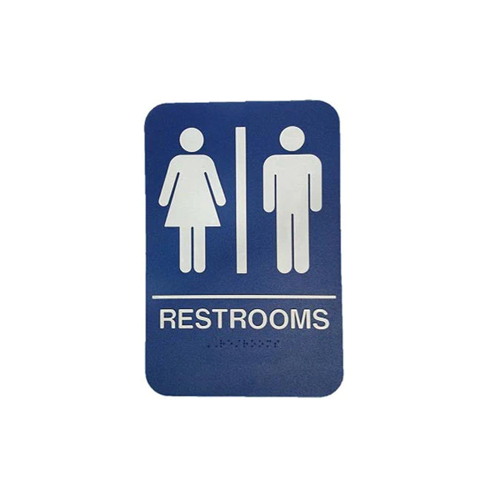 Don-Jo - HS-9070-03 - A.D.A. Sign for Men/Women/Restroom Rectangle 6 Width and 9 Length Raised Lettering - White on Blue