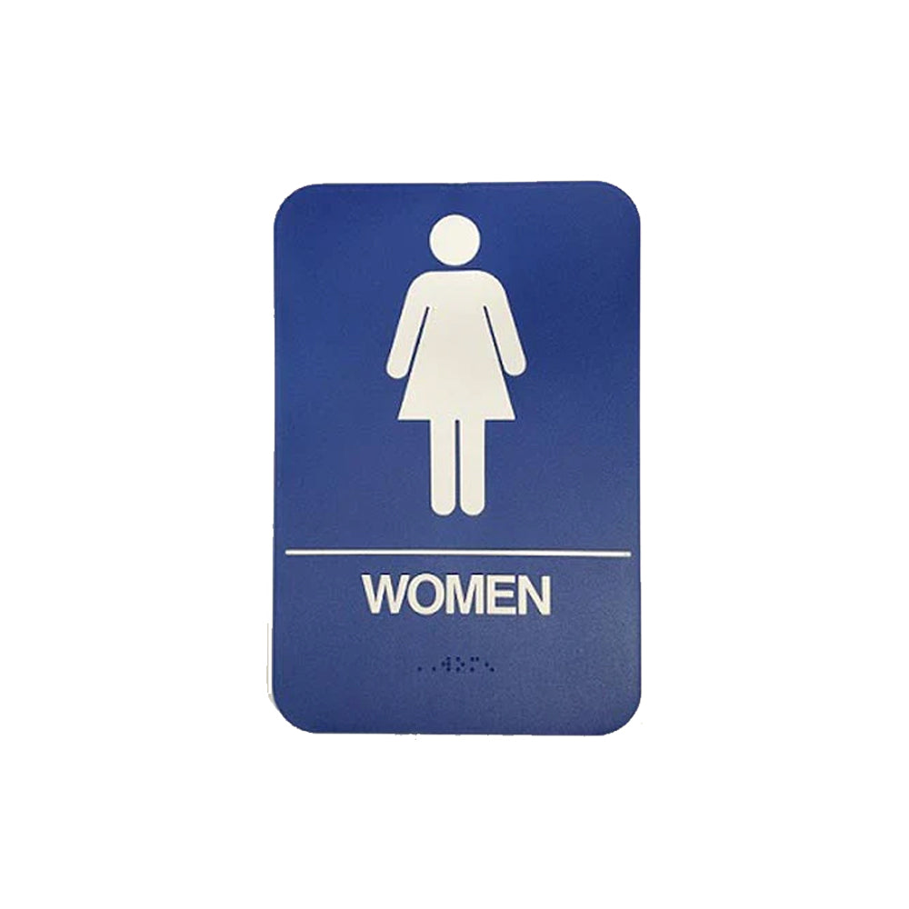 Don-Jo - HS-9070-04 - A.D.A. Sign for Women Rectangle 6 Width and 9 Length Raised Lettering - White on Blue