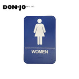 Don-Jo - HS-9070-04 - A.D.A. Sign for Women Rectangle 6 Width and 9 Length Raised Lettering - White on Blue