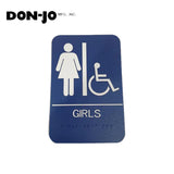 Don-Jo - HS-9070-08 - A.D.A. Sign for Girls/Handicap Rectangle 6 Width and 9 Length Raised Lettering - White on Blue