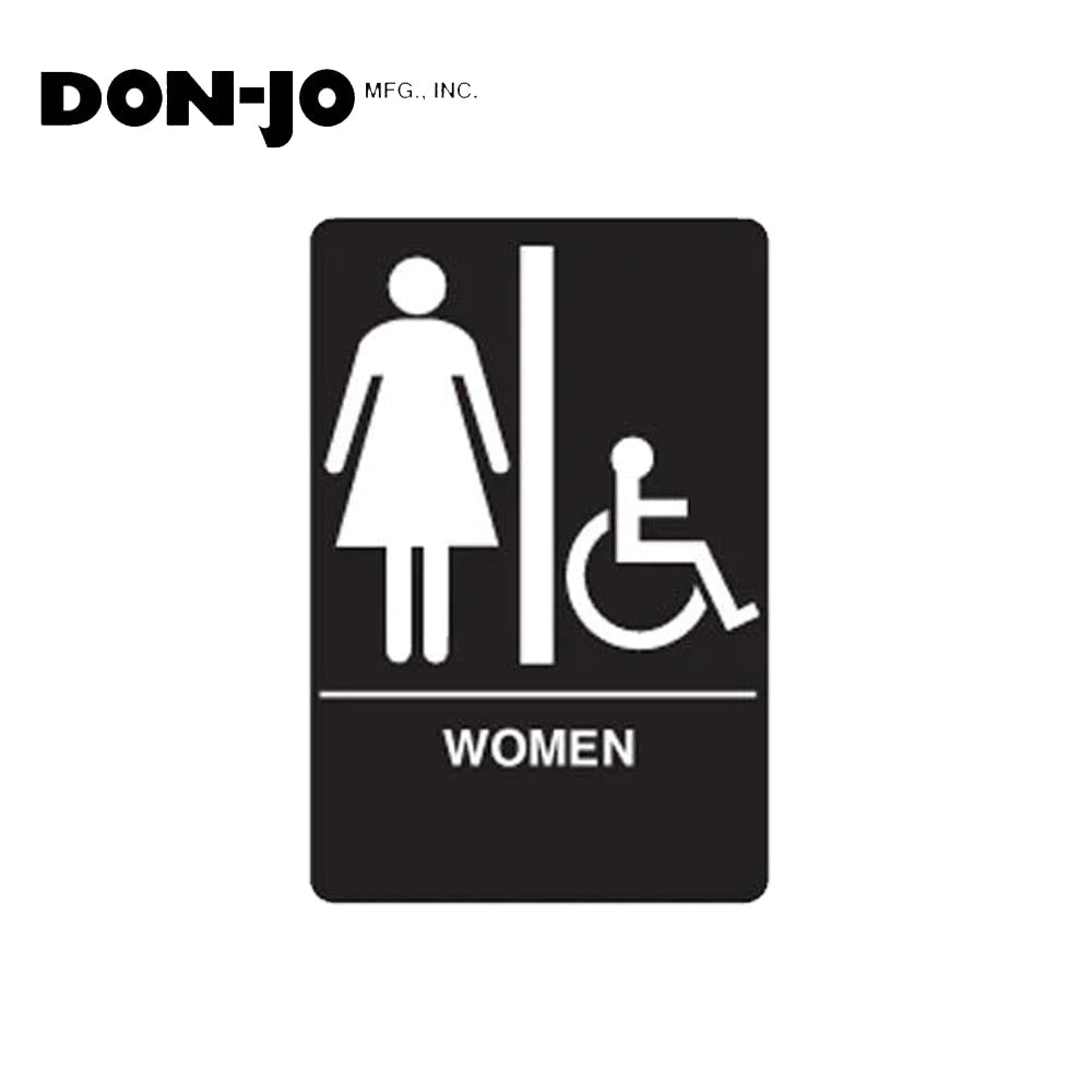 Don-Jo - HS-9090-05 - A.D.A. Sign for Women/Handicap Rectangle 6 Width and 9 Length Raised Lettering - White on Black