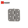 HAGER - RC1842 - Full Mortise Plain Bearing - Residential Hinge - 3.5 Inch by 3.5 Inch- Steel Base Material - 5 Knuckle - 5/8 Round Corners