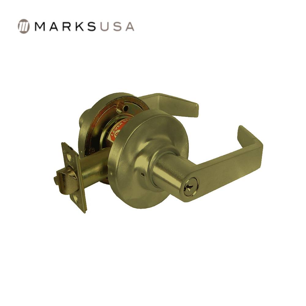 Marks USA - 195L - Privacy Function Cylindrical Lock - Key in Lever Cylinder - American Lever 6-Pin - 3-7/16 Rose Diameter - 2-3/4 Backset - Non-Handed - F76 ANSI - Grade 1 - Satin Brass