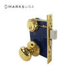 Marks USA - 22AC - Ornamental Iron Entrance Knob Mortise Lockset - Backset 2-1/2 Inch - 5 Pin - Double Cylinder - Bright Brass