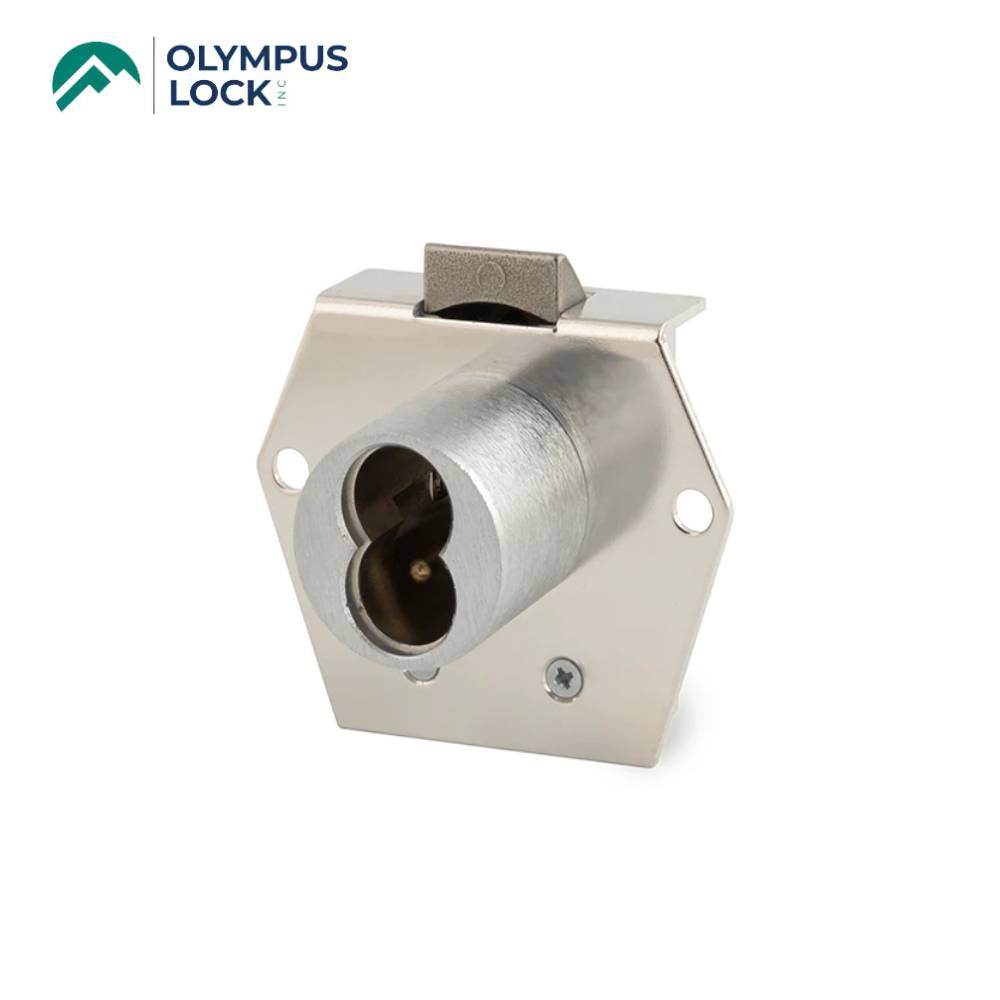 OLYMPUS LOCK - 725RL - Small Format (BEST) IC Core Rim Latch Door and Drawer Cabinet Lock - Optional Reverse Latch - 1-1/16 Inch Cylinder Length - Optional Handed - US26 (Polished Chrome-625)