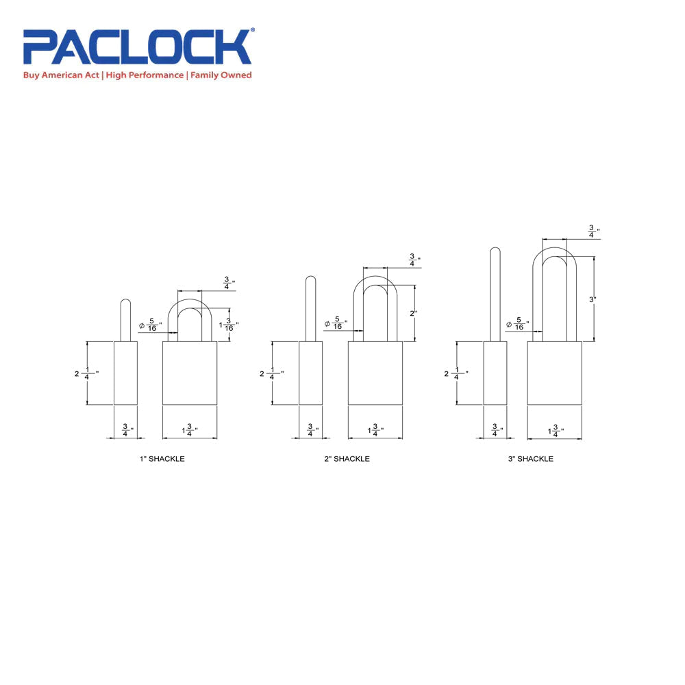 PACLOCK Medium-Duty Aluminum Padlock with 3/4 Inch Shackle Spread 100A-IC Series - Hardened Steel Shackles