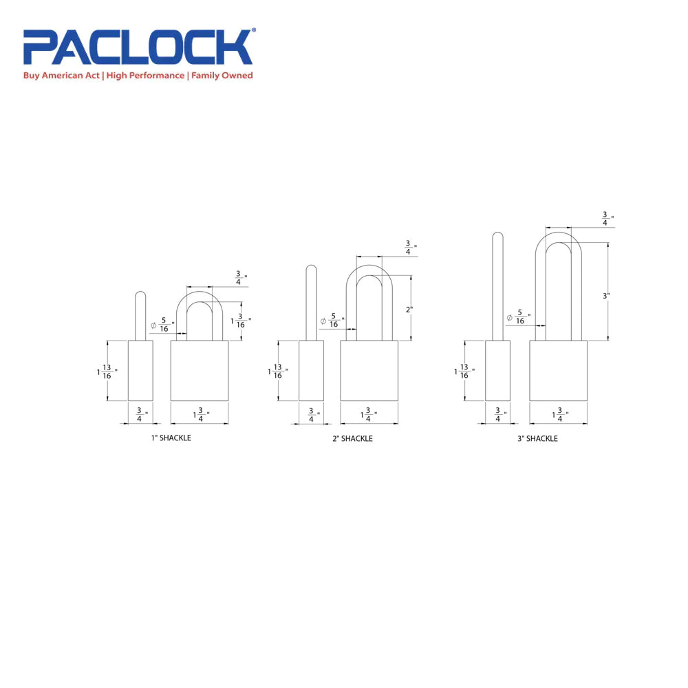 PACLOCK Medium-Duty Aluminum Padlock with 3/4 Inch Shackle Spread and PR1 Keyway 100A Series - Hardened Steel Shackles