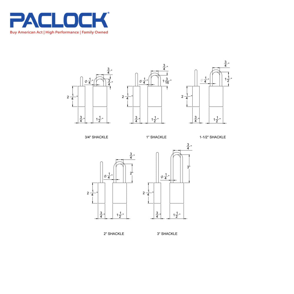 PACLOCK Heavy-Duty Aluminum Padlock with 3/4 Inch Shackle Spread and P0 Keyway 200A Series - 316 Stainless Steel Shackles