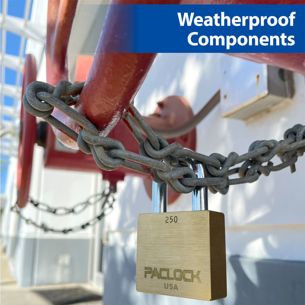 PACLOCK Heavy-Duty Brass Padlock with 3/4 Inch Shackle Spread and PR1 Keyway 250 Series