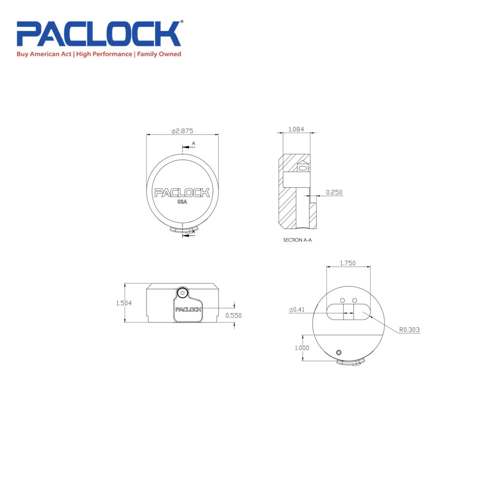 PACLOCK Hidden-Shackle Aluminum Stepped Back Hockey-Puck-Style Lock with PR1 Keyway 400A-IC Series - Hardened Steel Shackles