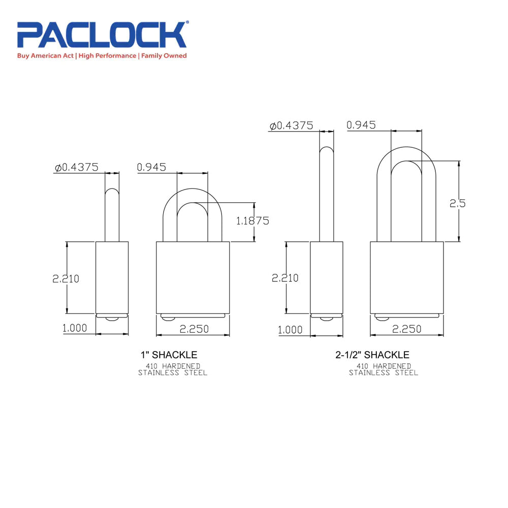 PACLOCK Ultra-Heavy-Duty Aluminum Padlock with 3/4 Inch  Shackle Spread and P0 Keyway 600A Series - Hardened Steel Shackles