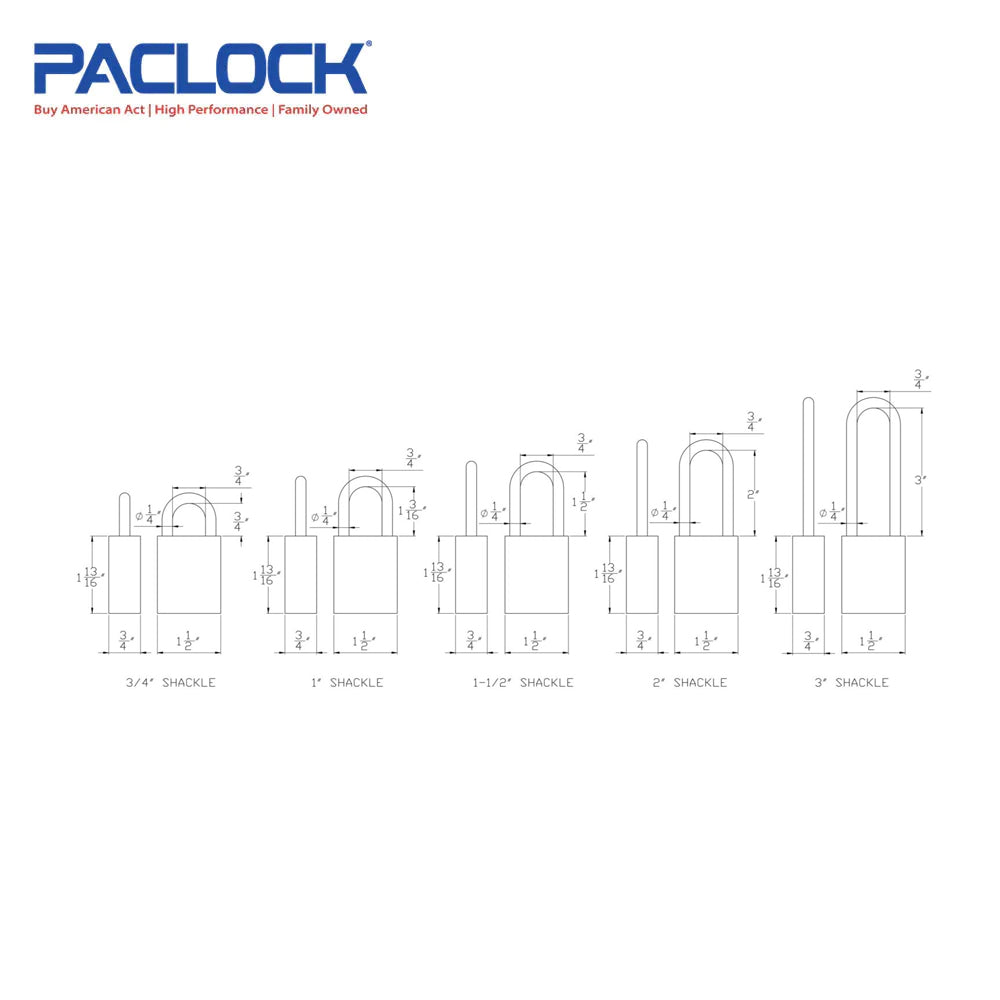 PACLOCK Light-Duty Aluminum Padlock with 3/4 Inch Shackle Spread 90A Series - Hardened Steel Shackles