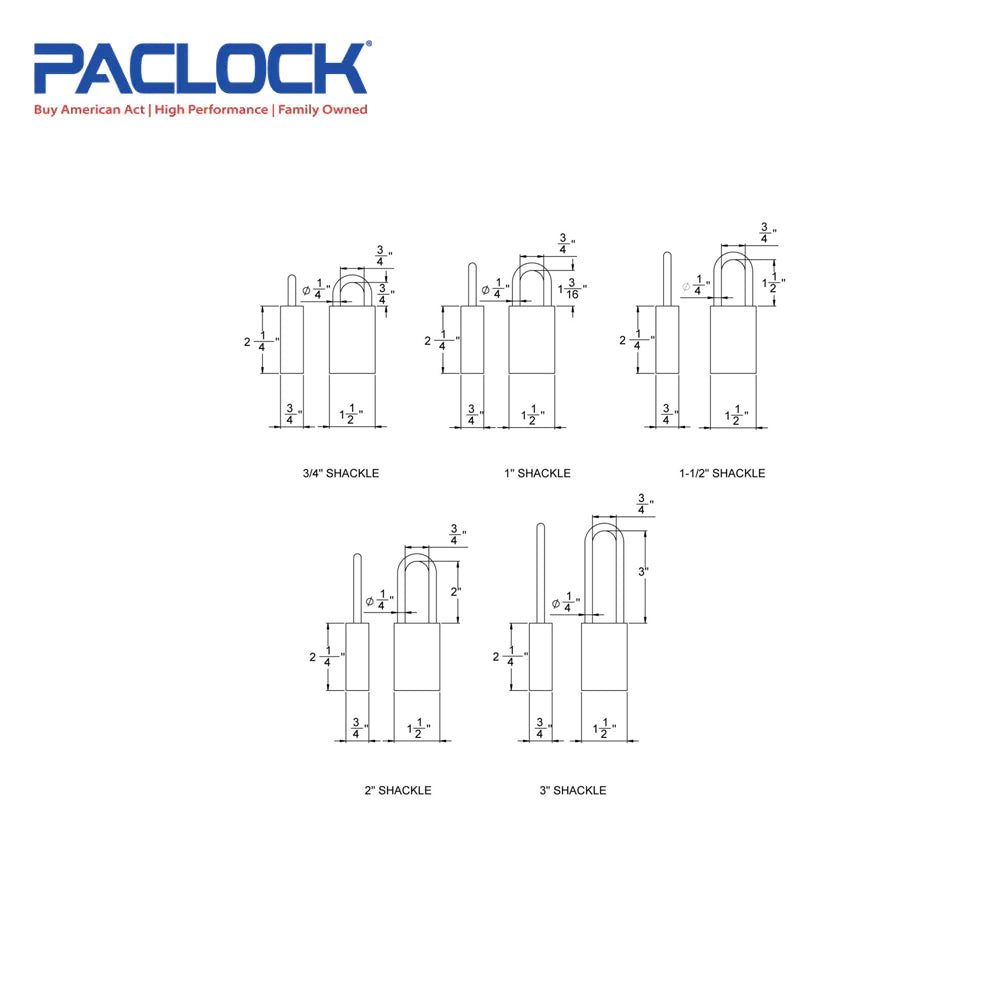 PACLOCK Light-Duty Aluminum Padlock with 3/4 Inch Shackle Spread 90A-IC Series - Hardened Steel Shackles