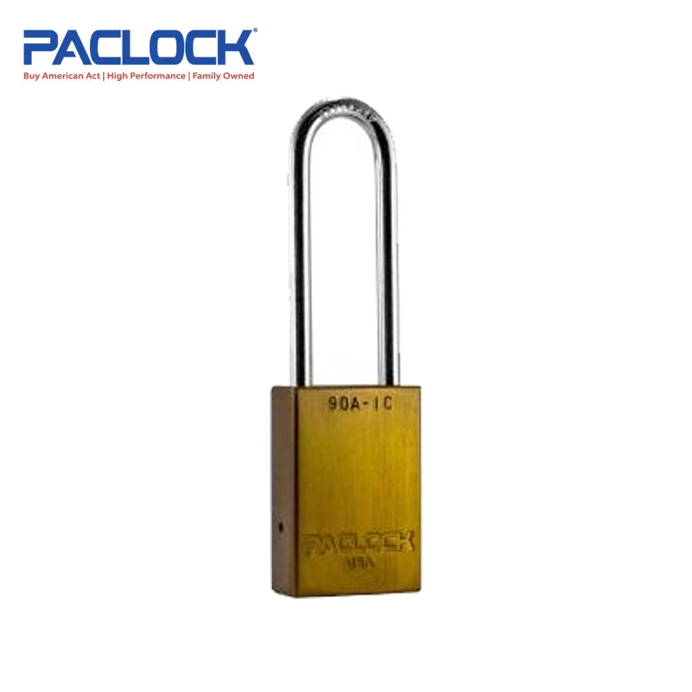 PACLOCK Light-Duty Aluminum Padlock with 3/4 Inch Shackle Spread 90A-IC Series - Brass Shackles