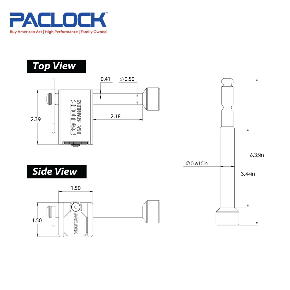 PACLOCK Locking Hitch Pin Kit for 1-1/4 Inch and 2 Inch, 2.5 Inch, 3 Inch Receivers KT-TL80S-125-250 Series