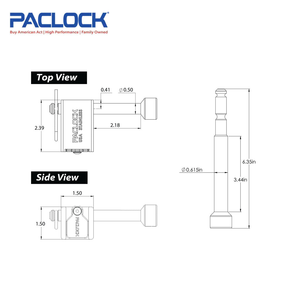 PACLOCK Locking Hitch Pin Kit for 1-1/4 Inch and 2 Inch, 2.5 Inch, 3 Inch Receivers KT-TL80A-125-250 Series