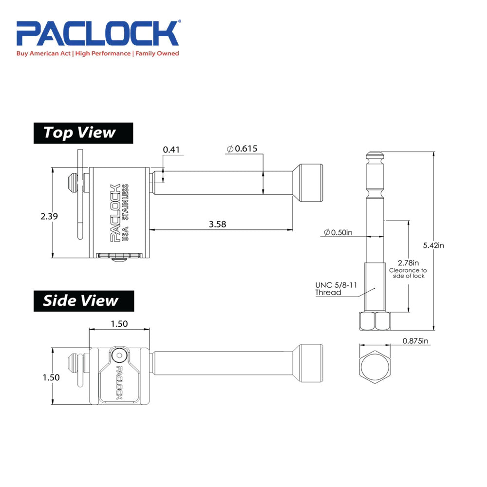 PACLOCK Locking Hitch Pin Kit for 2", 2.5", 3" and Yakima Bike Racks "KT-UCS-80S-250-YK-1" Series