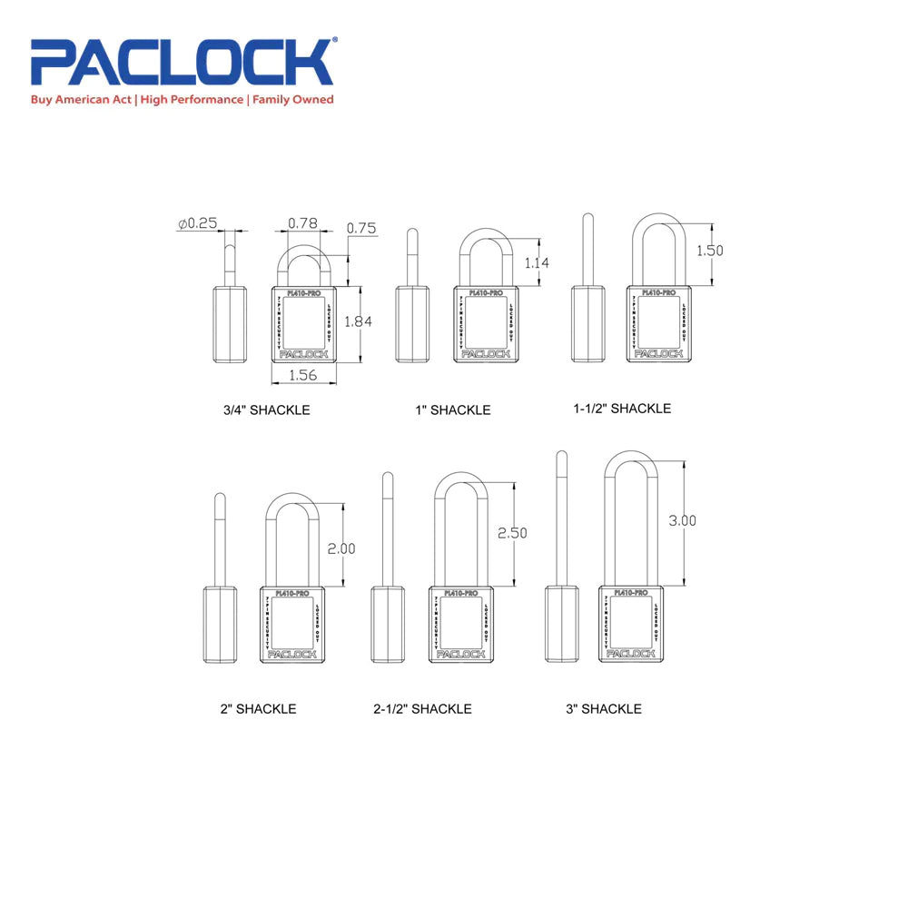 PACLOCK Thermoplastic 7-Pin Lock - Tag Out Padlock with Shackle Spread 3/4 Inch and Keyways PR2 PL410-PRO Series - Hardened Stainless Steel Shackles