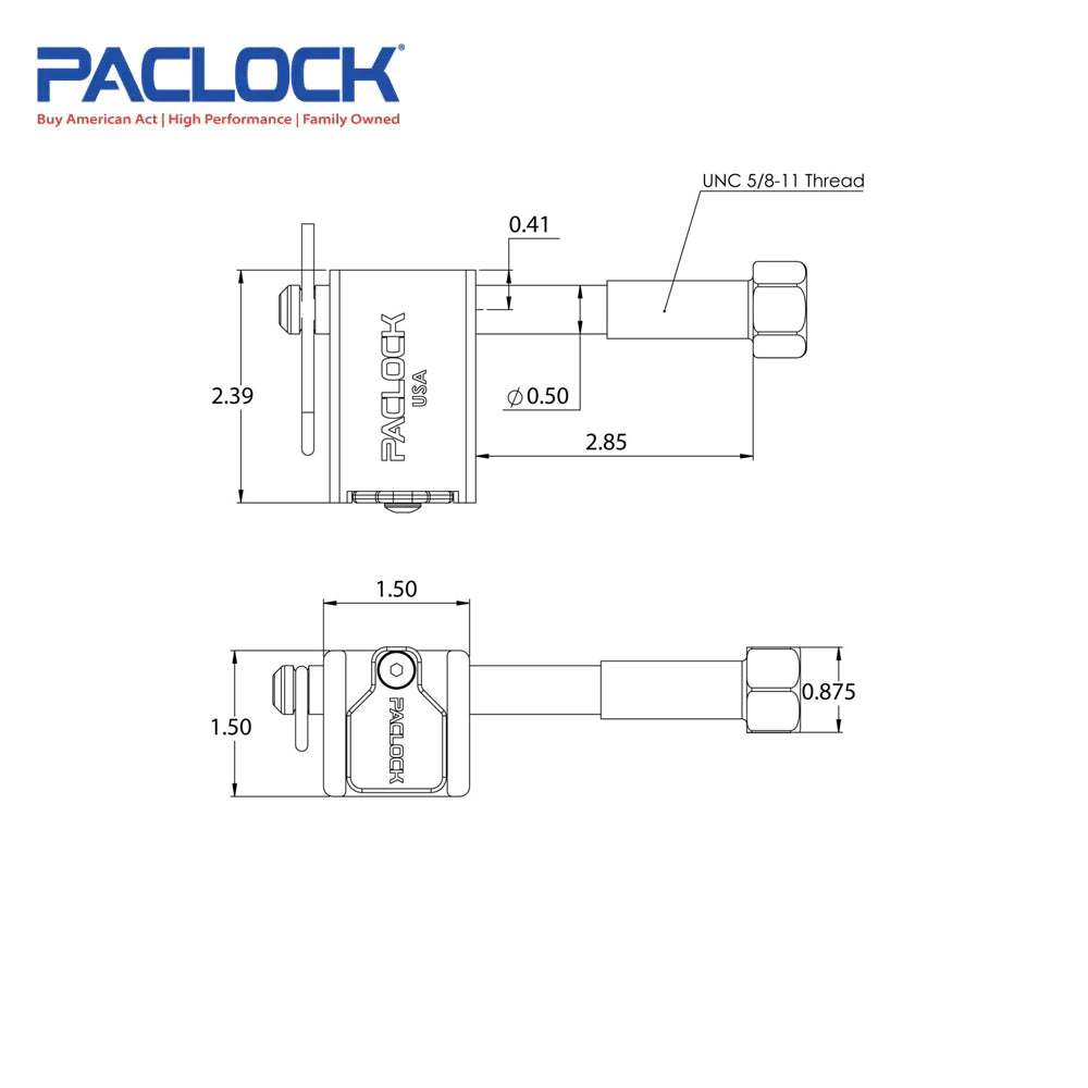 PACLOCK Locking Hitch Pin - Aluminum - for Yakima Bike Racks UCS-80A-YK-1 Series - 316 Stainless Steel Shackles