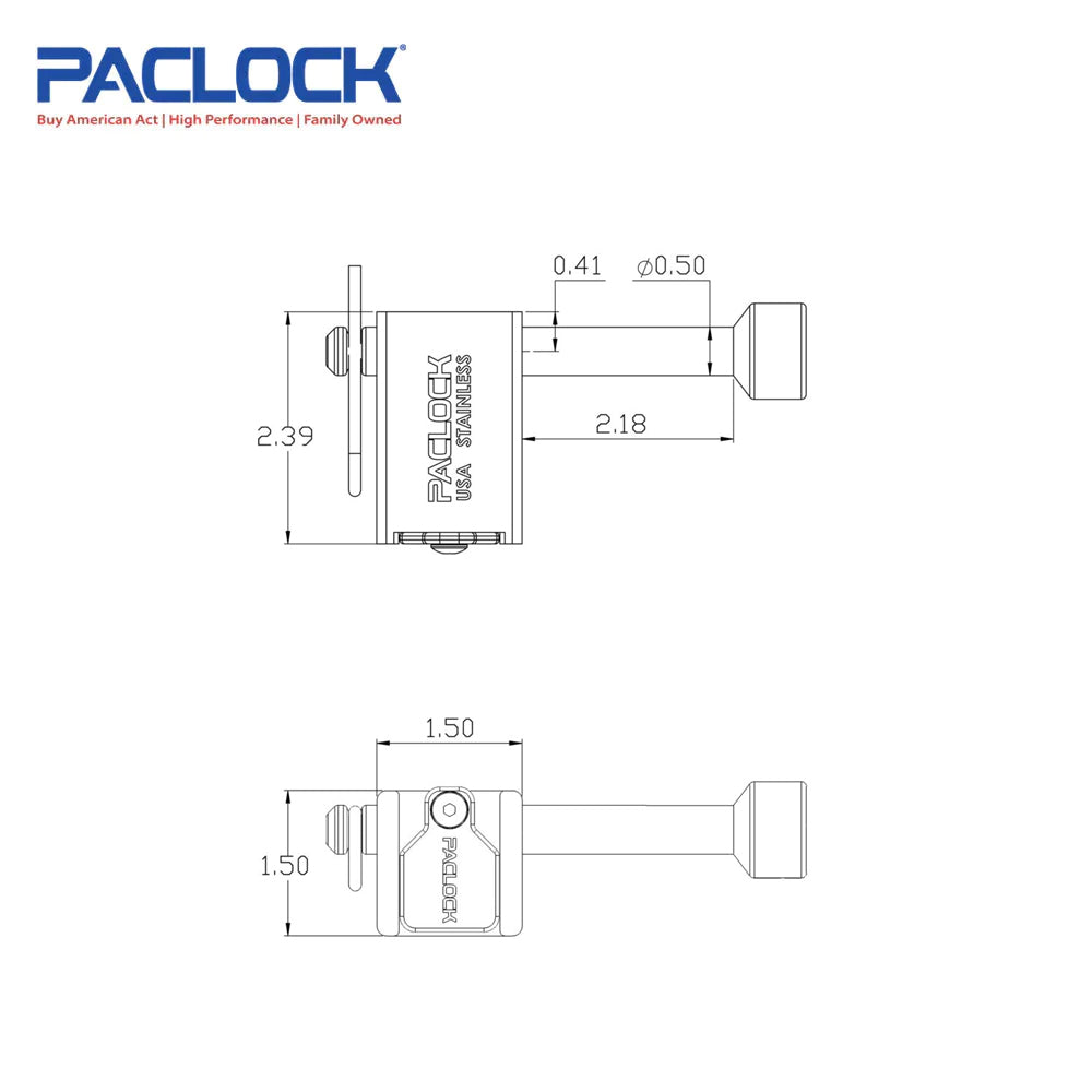 PACLOCK Locking Hitch Pin - Stainless Steel - for 1-1/4 Inch  Receivers with P0 Keyway UCS-80S-125 Series - 316 Stainless Steel Shackles