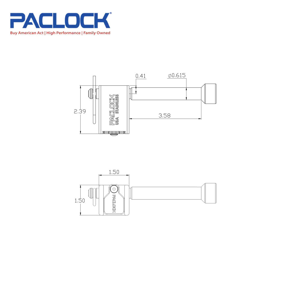 PACLOCK Locking Hitch Pin - Stainless Steel - for 2, 2.5 and 3 Inch  Receivers with M1 Keyway TL80S-250 Series - 316 Stainless Steel Shackles